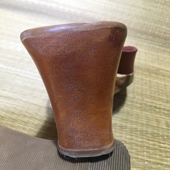 Vintage 90s Leather thong Wedge Sandal - Merlot Red - Size 10 - Picture 11 of 13